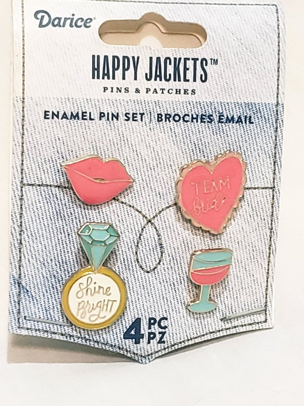 4 Bridal Shower Bachelorette Wedding Lapel Pin Gold Tone 1" Pink Blue 2016